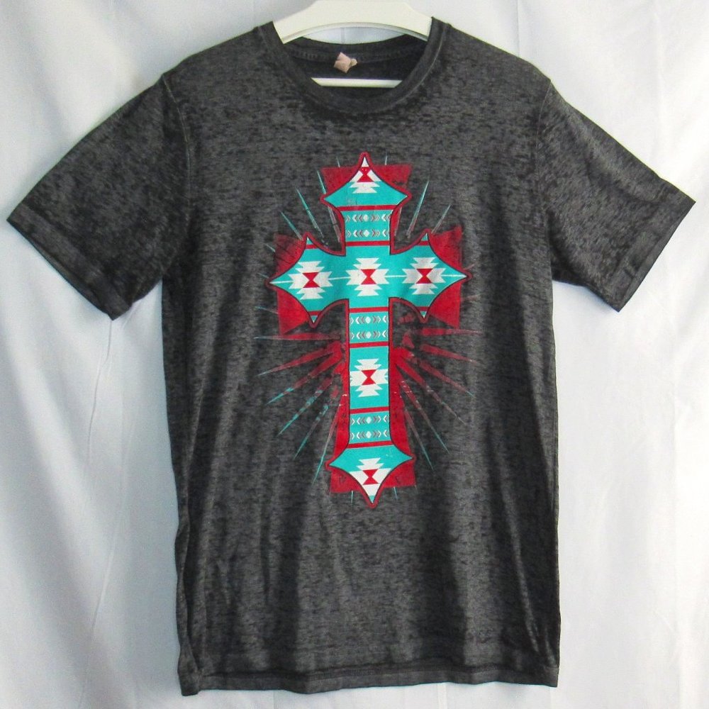 Bella Canvas Women's Distressed Cross Graphic Burnout Tee Shirt Top Size M